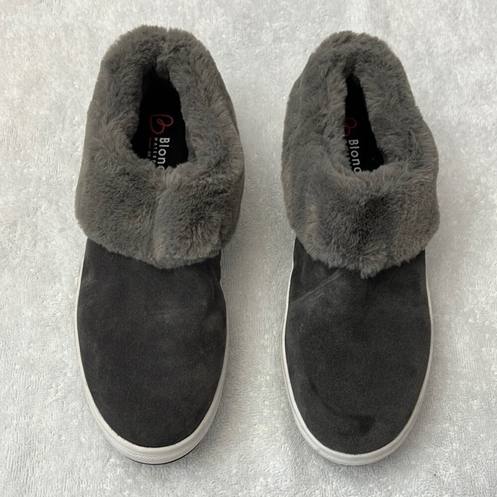 Blondo Slip On Sneakers Suri Waterproof Gray Suede Faux-Fur Women's 6.5M